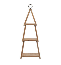 3 Shelf Tree Shaped Distressed Wooden Stand - 27"H