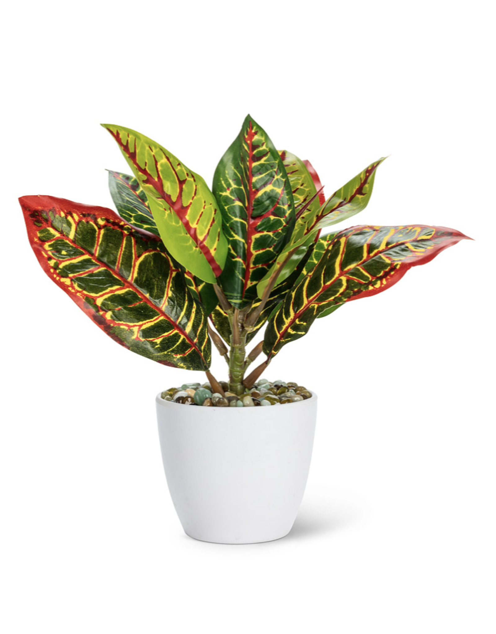 Faux Red/Grn Variegated Leaf Plant Medium - 8"