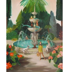 Janet Hill Studio Art Print - Selfie at the Mermaid Public Fountain - 8.5" x 11"