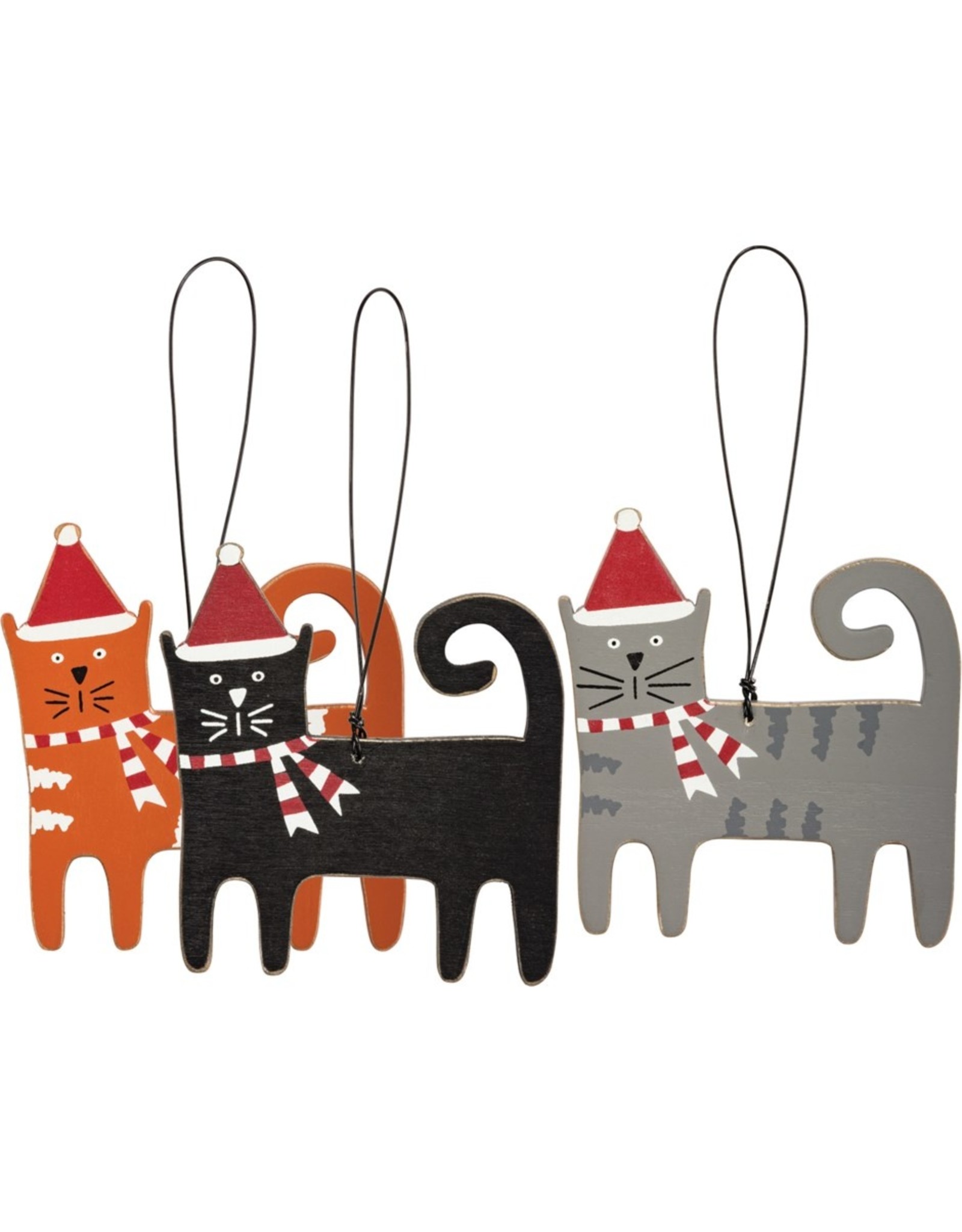 Wooden Cat with Hat Ornament