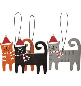 Wooden Cat with Hat Ornament