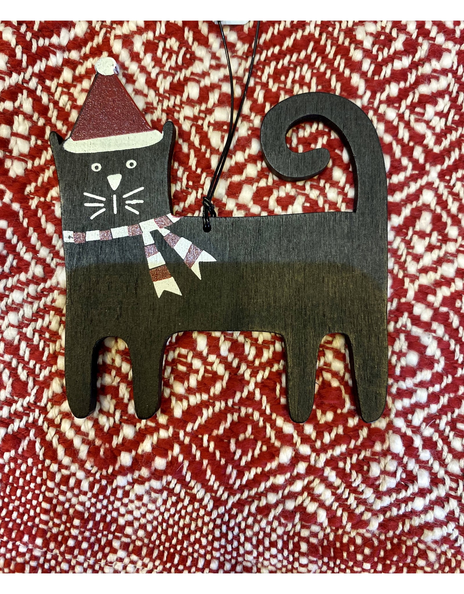 Wooden Cat with Hat Ornament