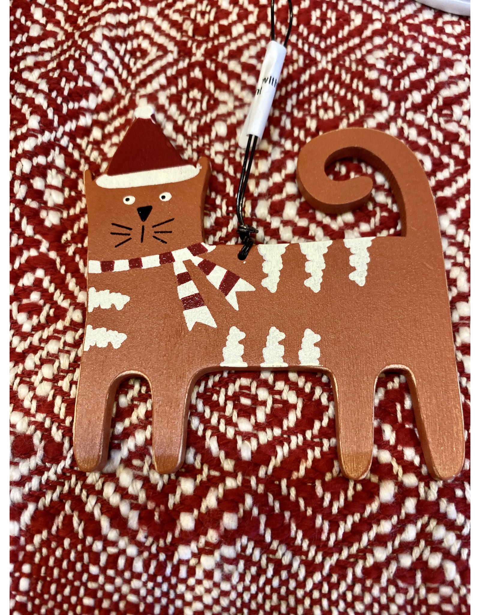 Wooden Cat with Hat Ornament