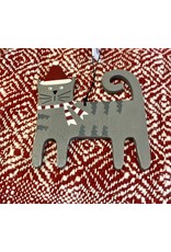 Wooden Cat with Hat Ornament
