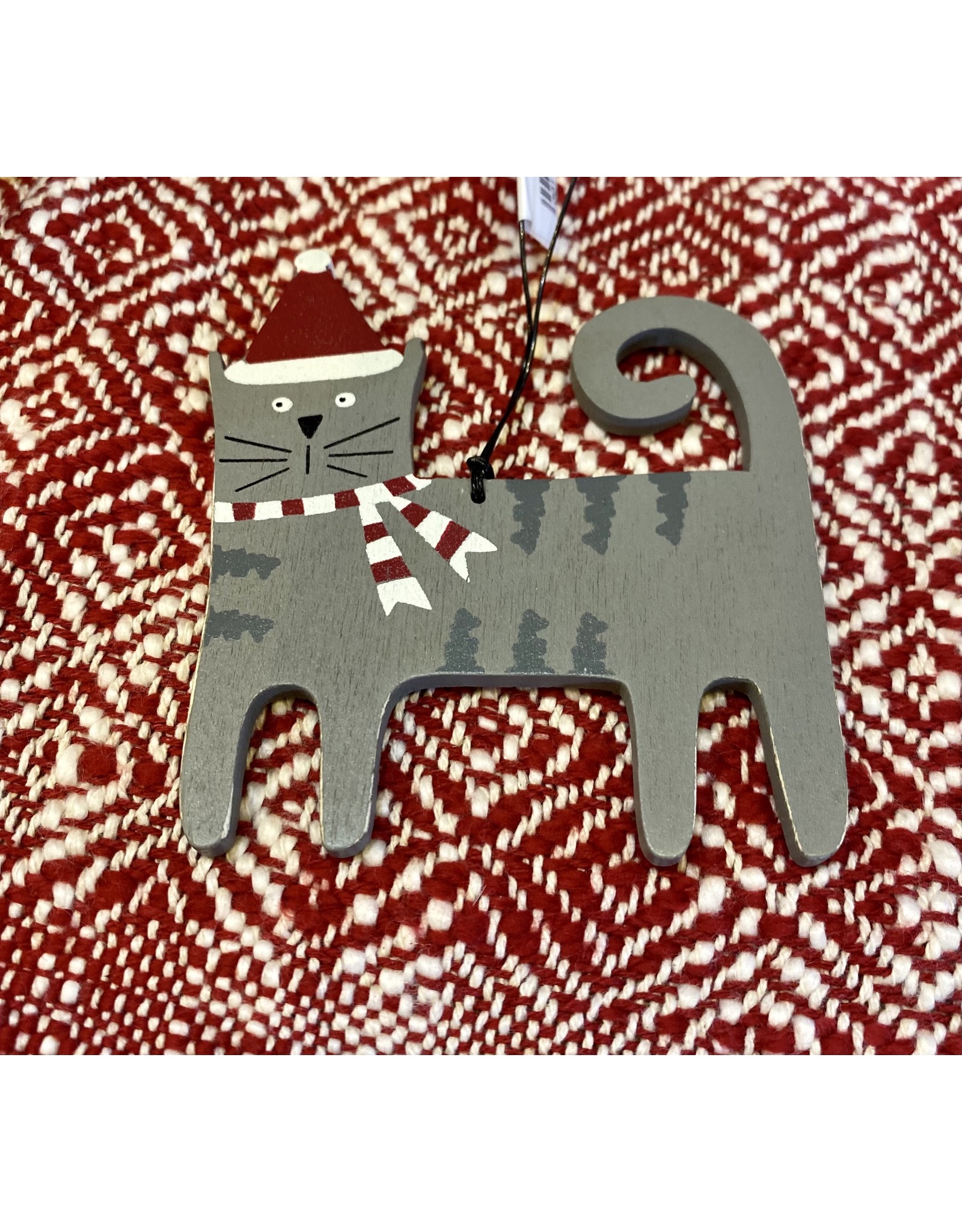 Wooden Cat with Hat Ornament