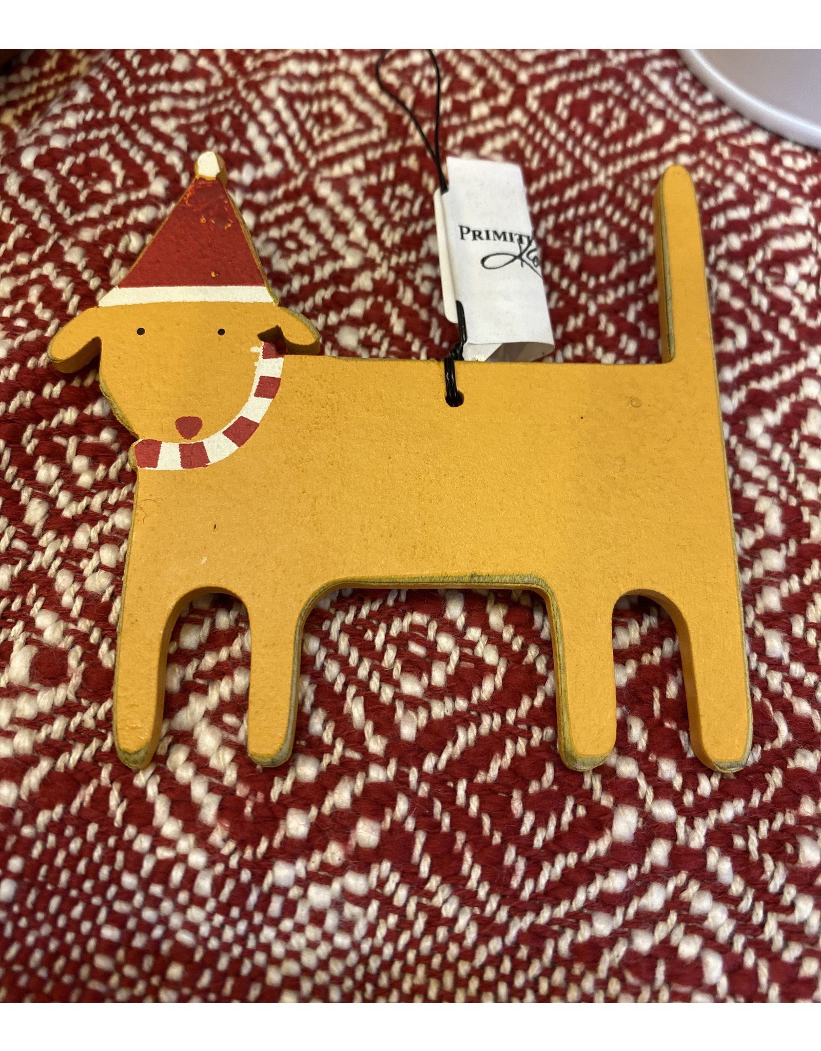 Wooden Dog with Hat Ornament