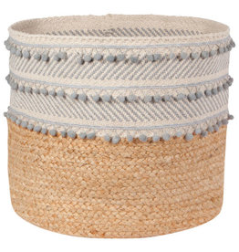 Large Jute & Cotton Striped Basket - Dove Grey