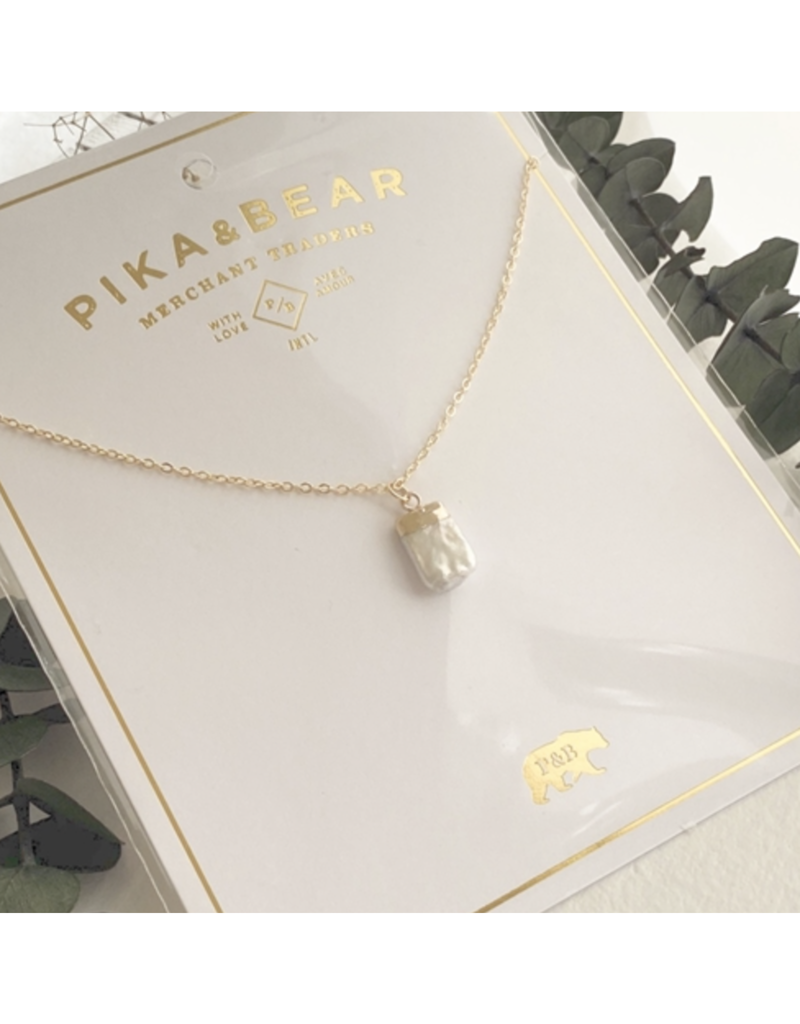 Pika & Bear Marquesas Square Pearl Charm Necklace - Gold
