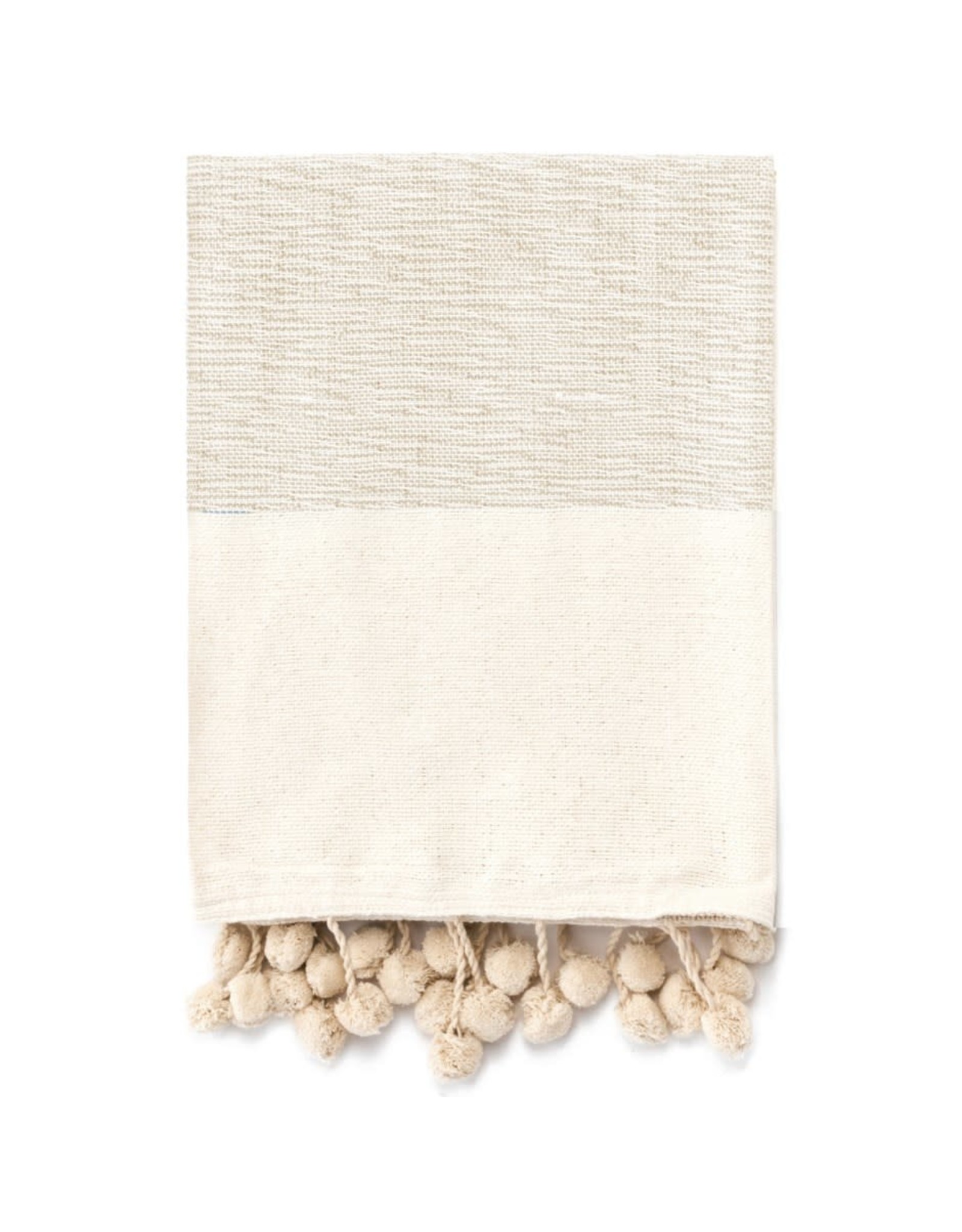 Woven Cotton Throw with Pompoms - 50" x 60"