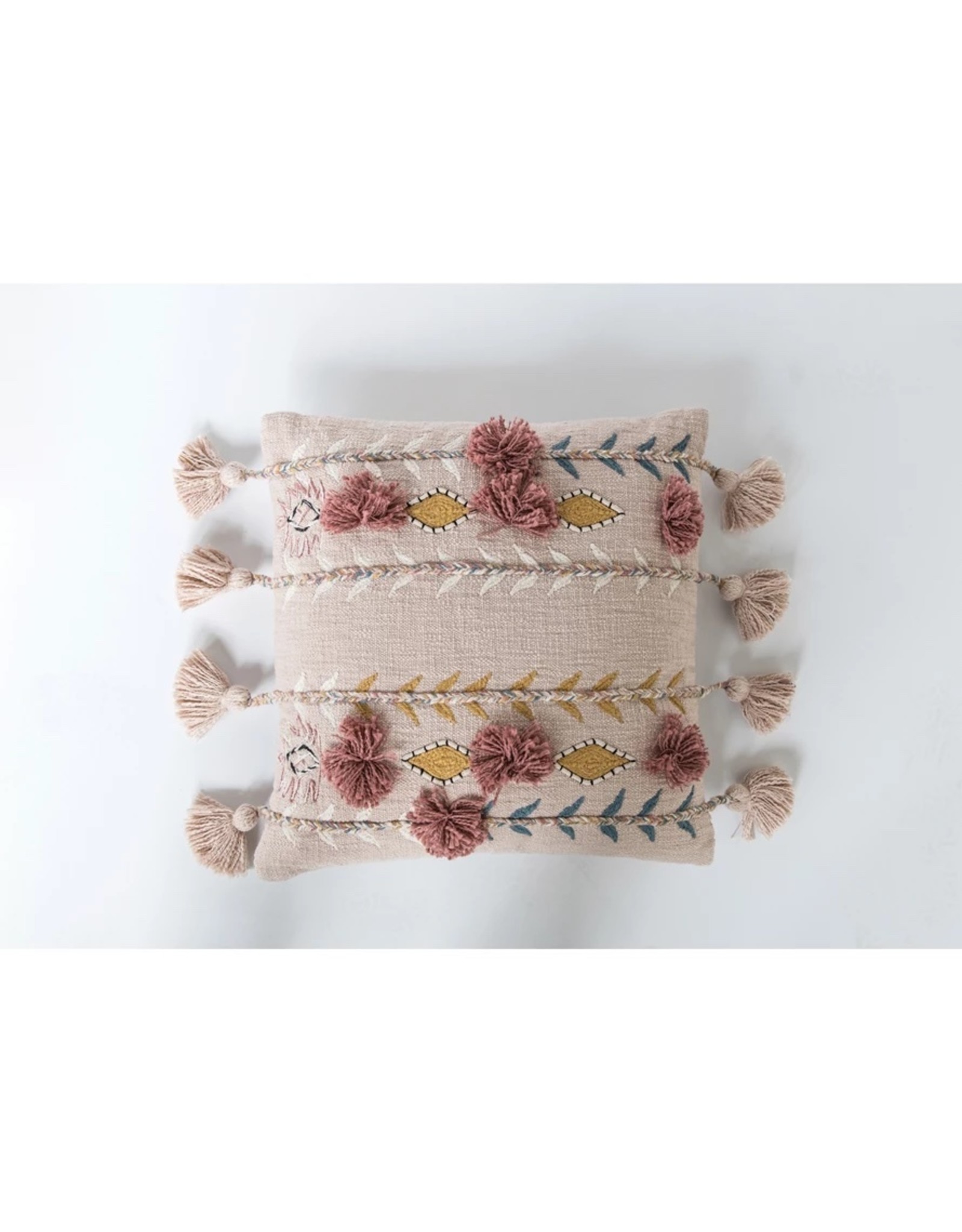 20" Embroidered Pillow with Tassels