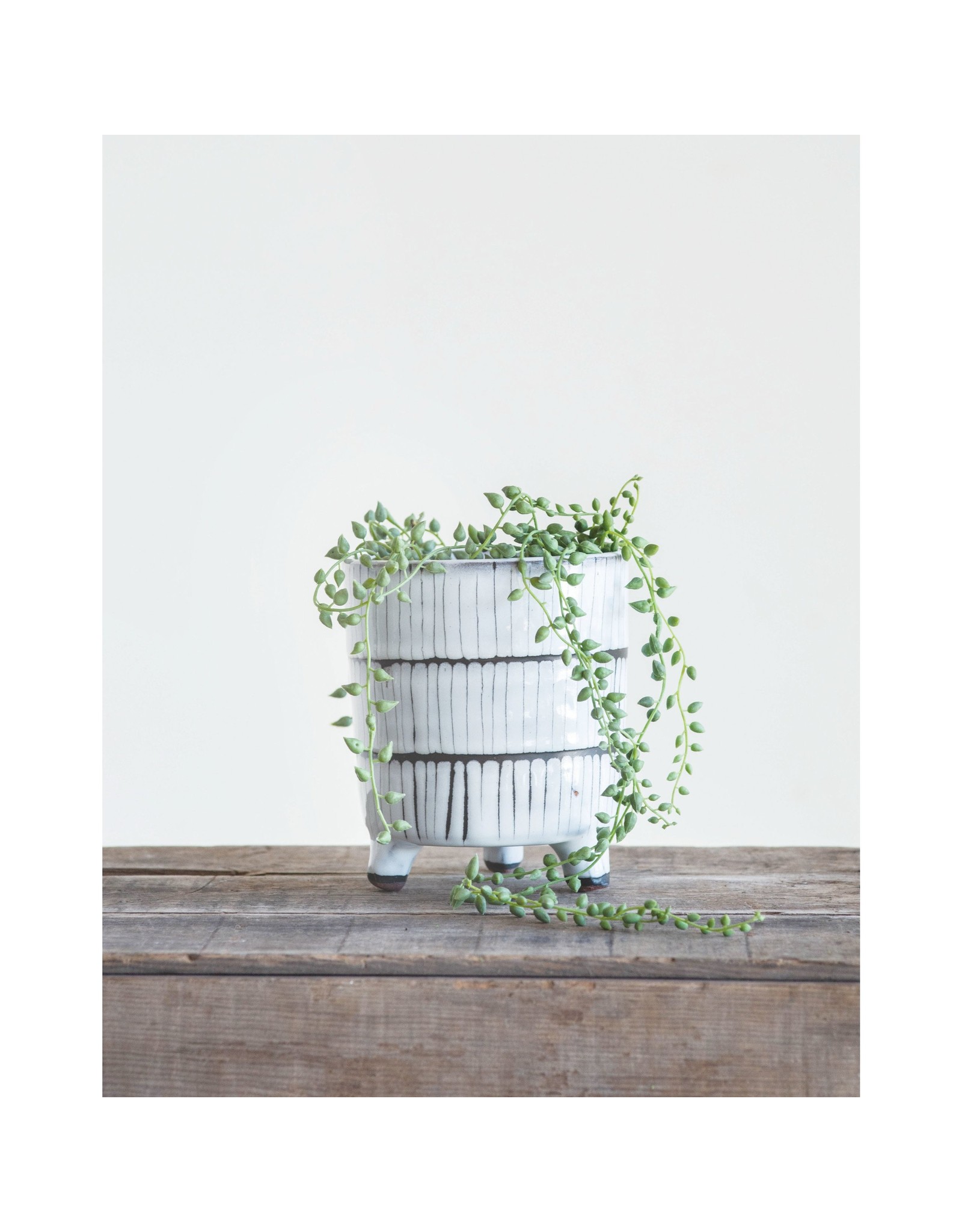 5" Round White & Black Glazed Pot