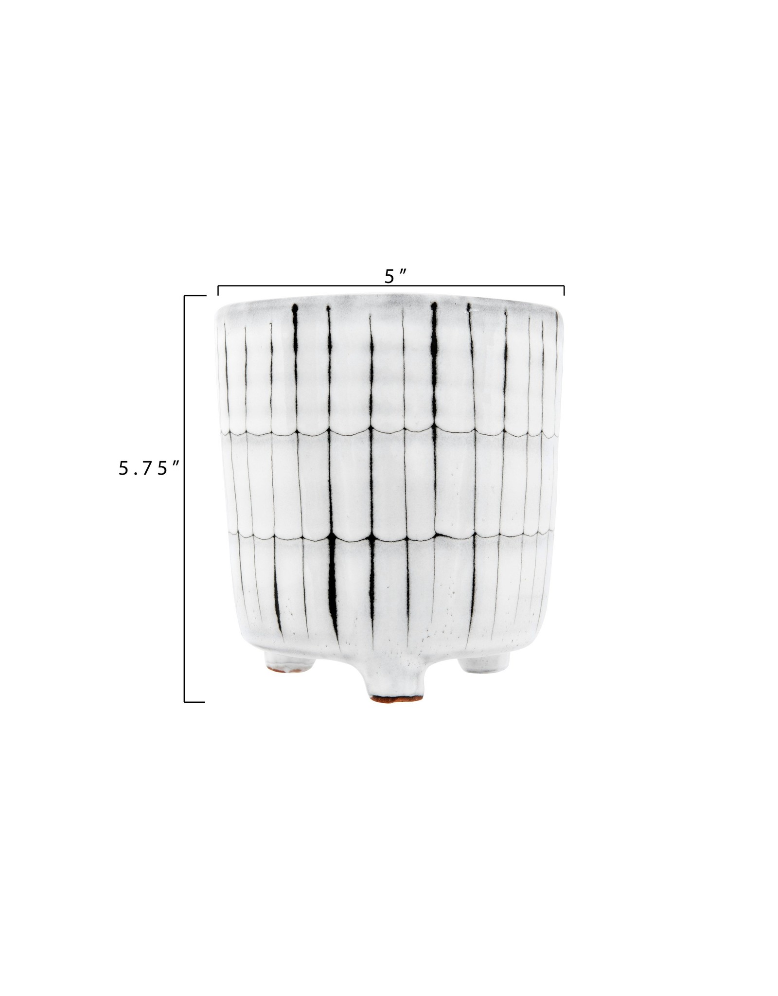 5" Round White & Black Glazed Pot