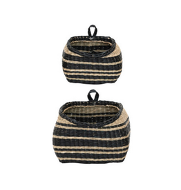 Seagrass Wall Baskets with Black Stripe