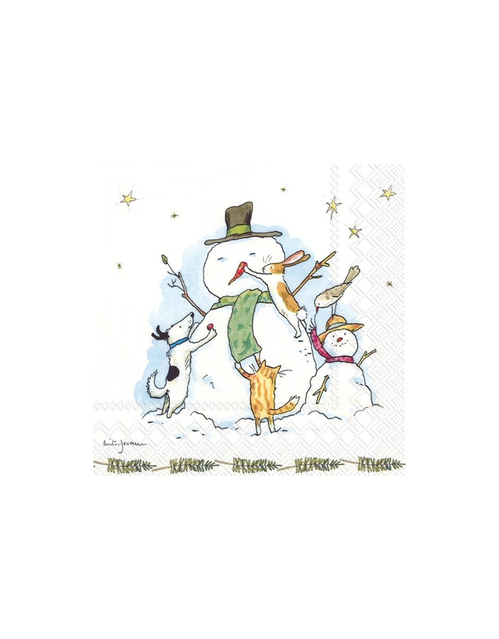 Snowman with Friends - Paper Cocktail Napkin