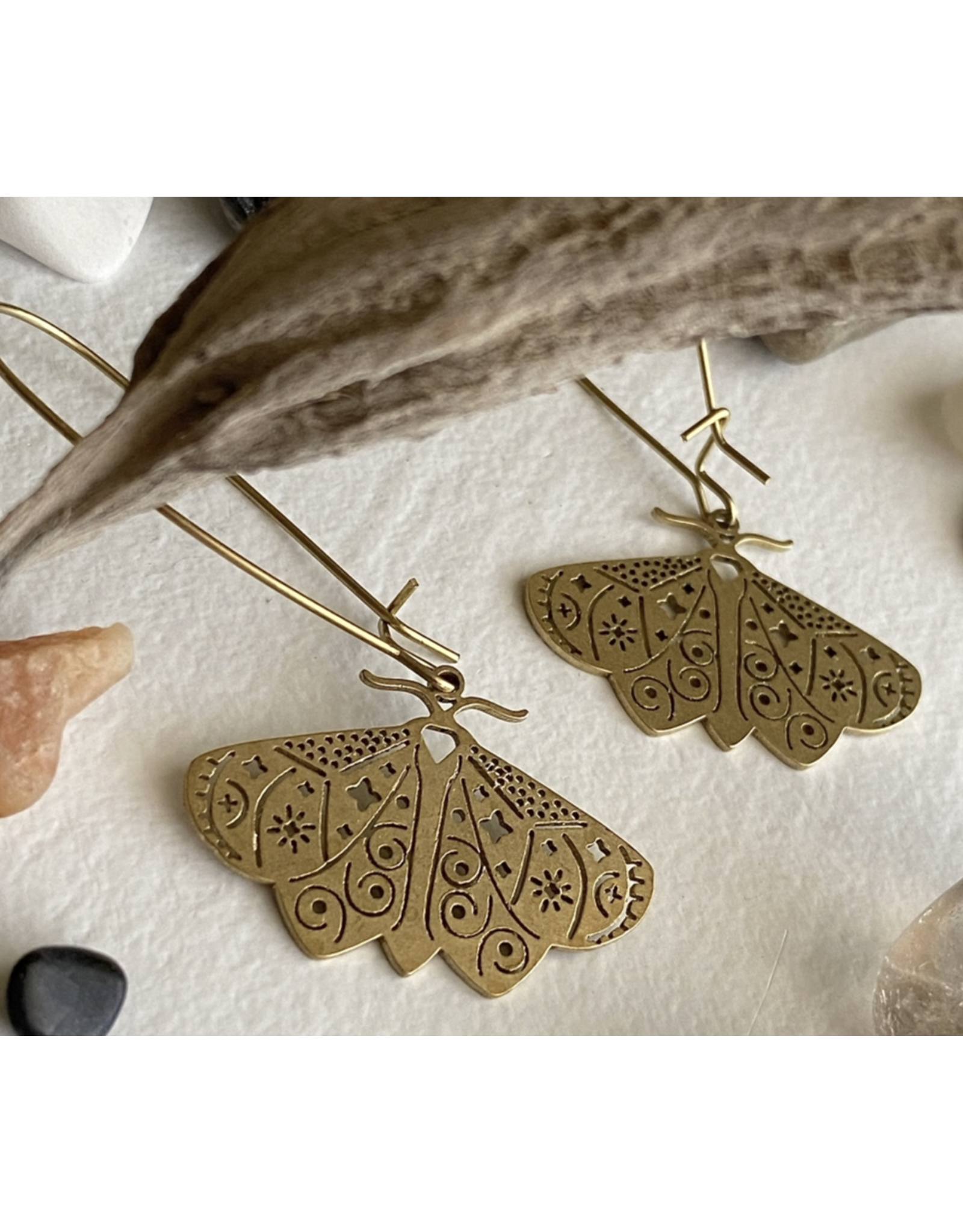 Pika & Bear Brass Moth Drop Earrings