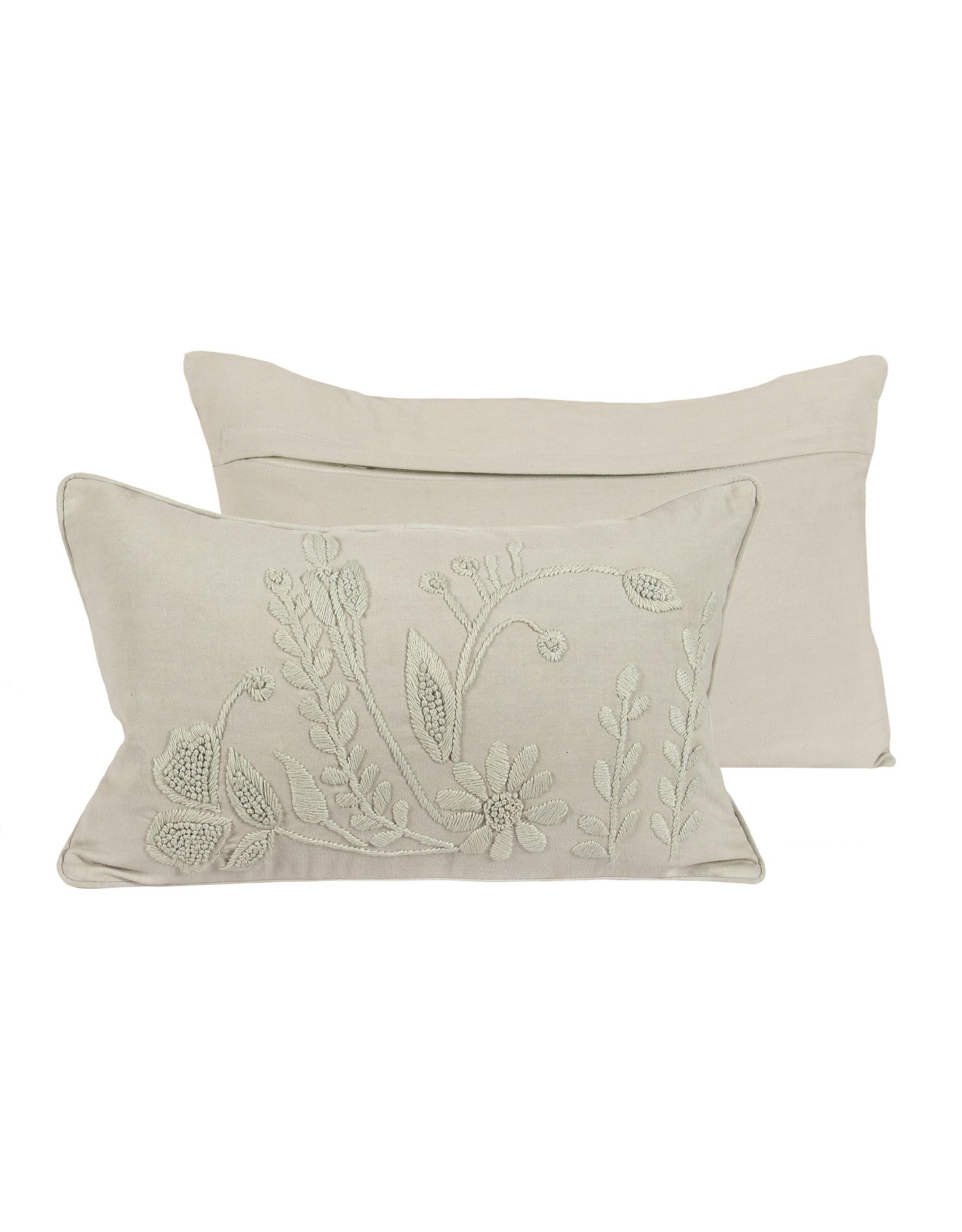 Green Embroidered Flower Pillow