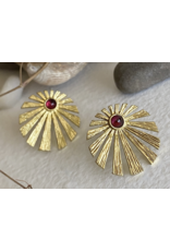 Pika & Bear Art Deco Sunburst Stud Earring with Cabochon