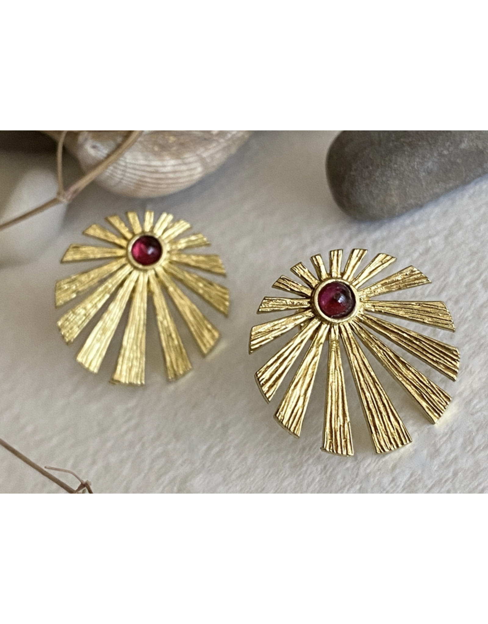 Pika & Bear Art Deco Sunburst Stud Earring with Cabochon