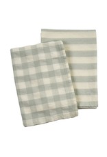 Gingham Stripe Linen Tea Towels - Aqua - Set of 2