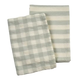 Gingham Stripe Linen Tea Towels - Aqua - Set of 2