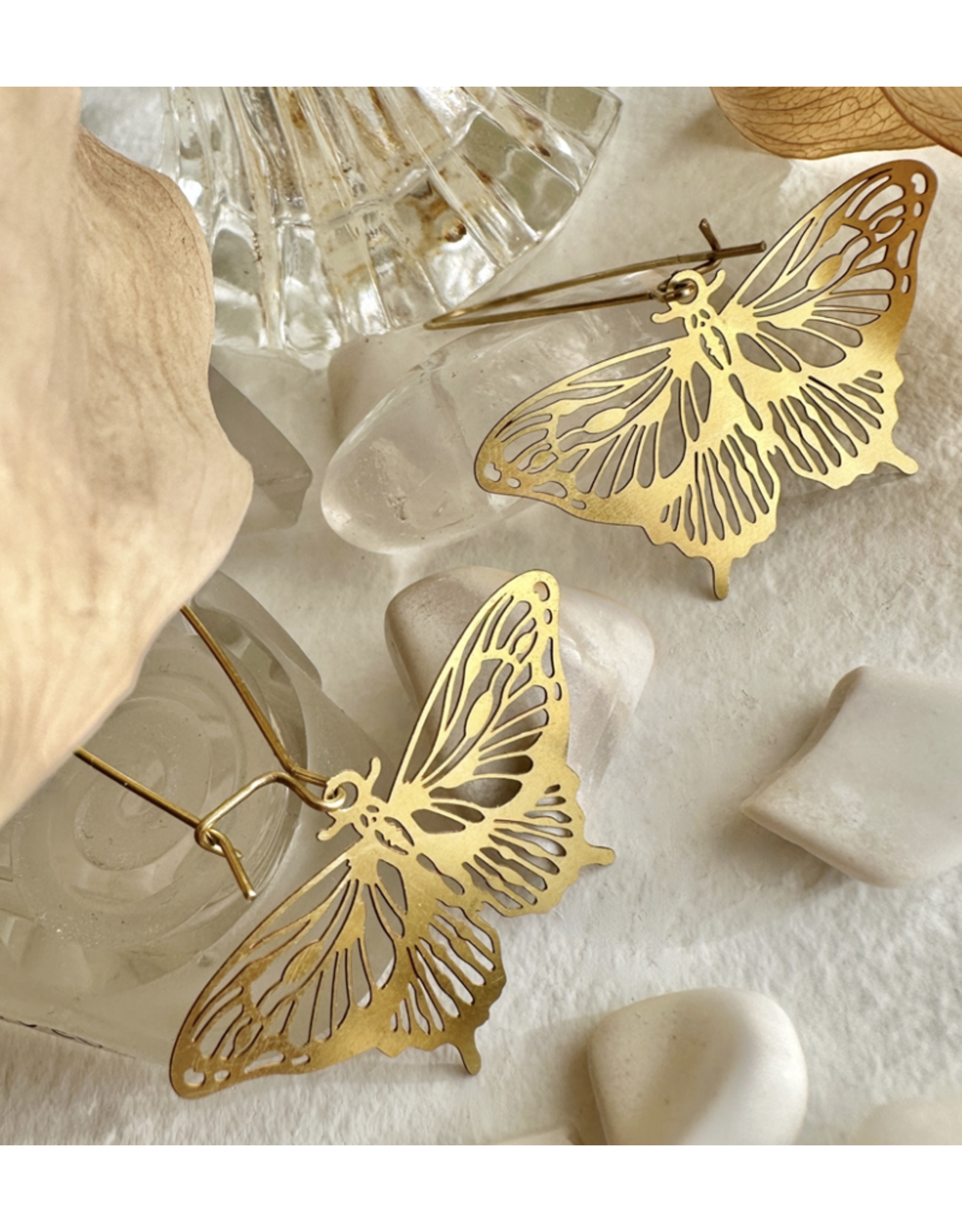 Pika & Bear Swallowtail Raw Brass Butterfly Drop Earrings