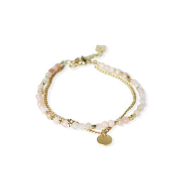 jj+rr Semi Precious Stone and Curb Chain Bracelet - Pink Aventurine