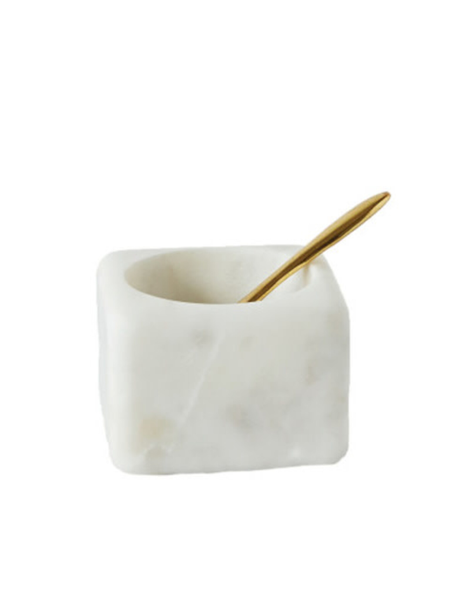 White Marble Bowl with Brass Spoon