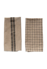 Woven Cotton Blend Tea Towels - Beige & Black