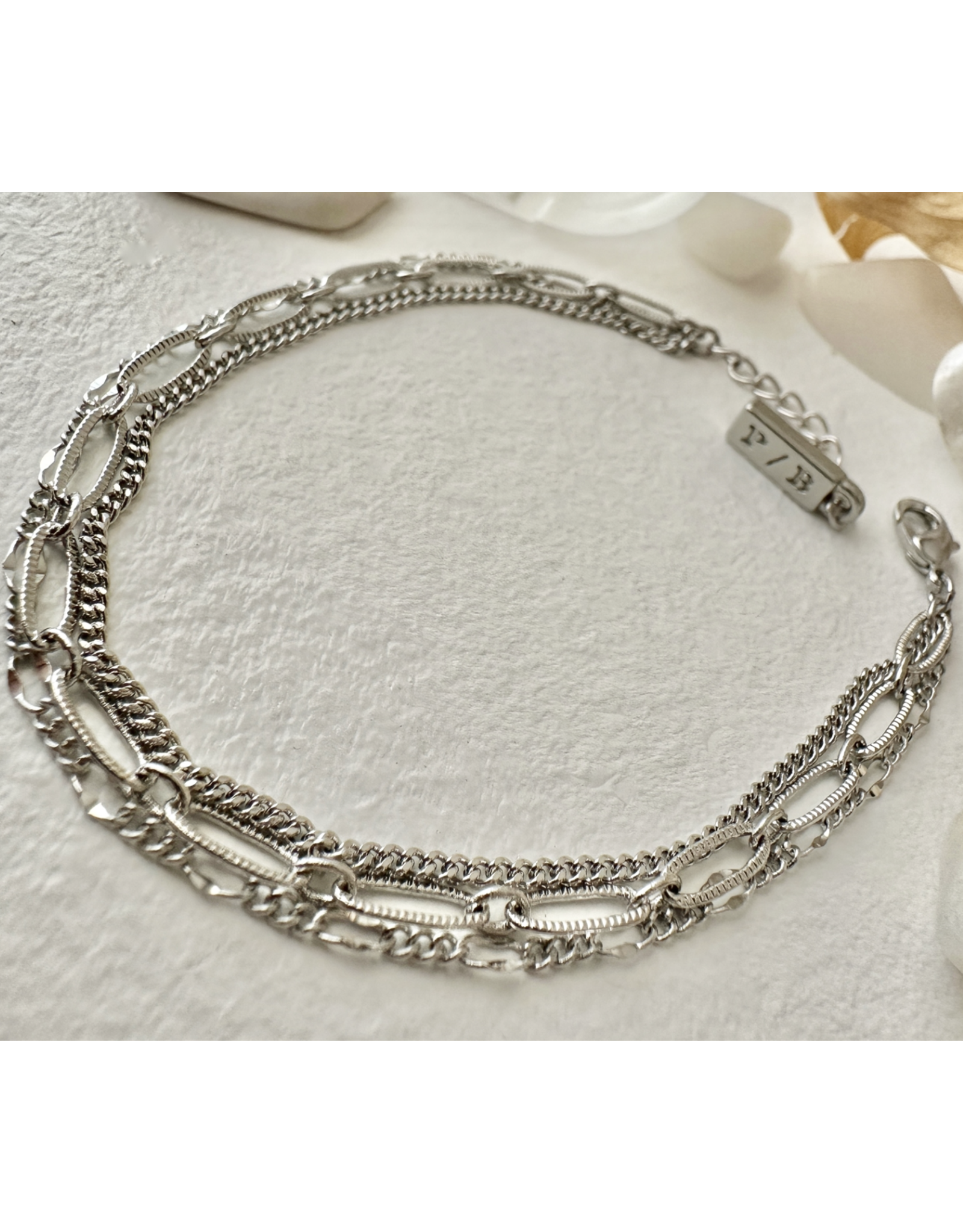 Pika & Bear Nanaimo Triple Layer Textured Chain Bracelet Silver