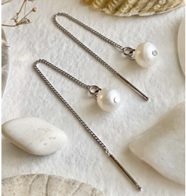 Pika & Bear Kino Freshwater Pearl Threader Earrings Silver