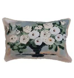 Floral Vase Printed Lumbar Pillow with Eyelash Fringe