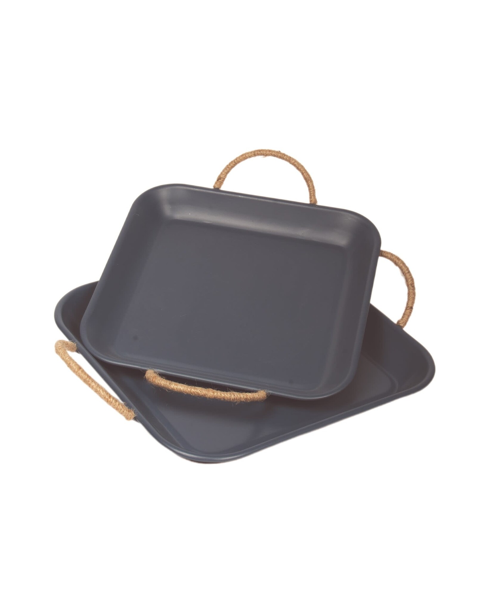 Rectangular Metal Tray w Jute Handles