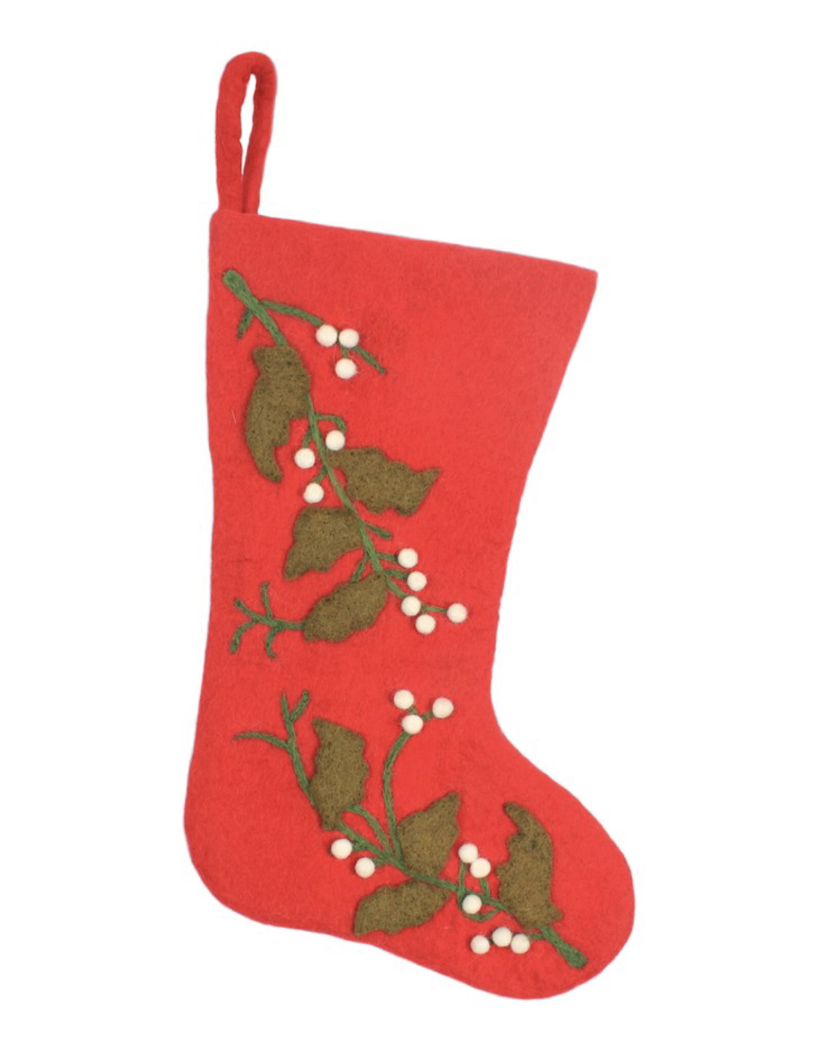 Red Felt Stocking with Berries
