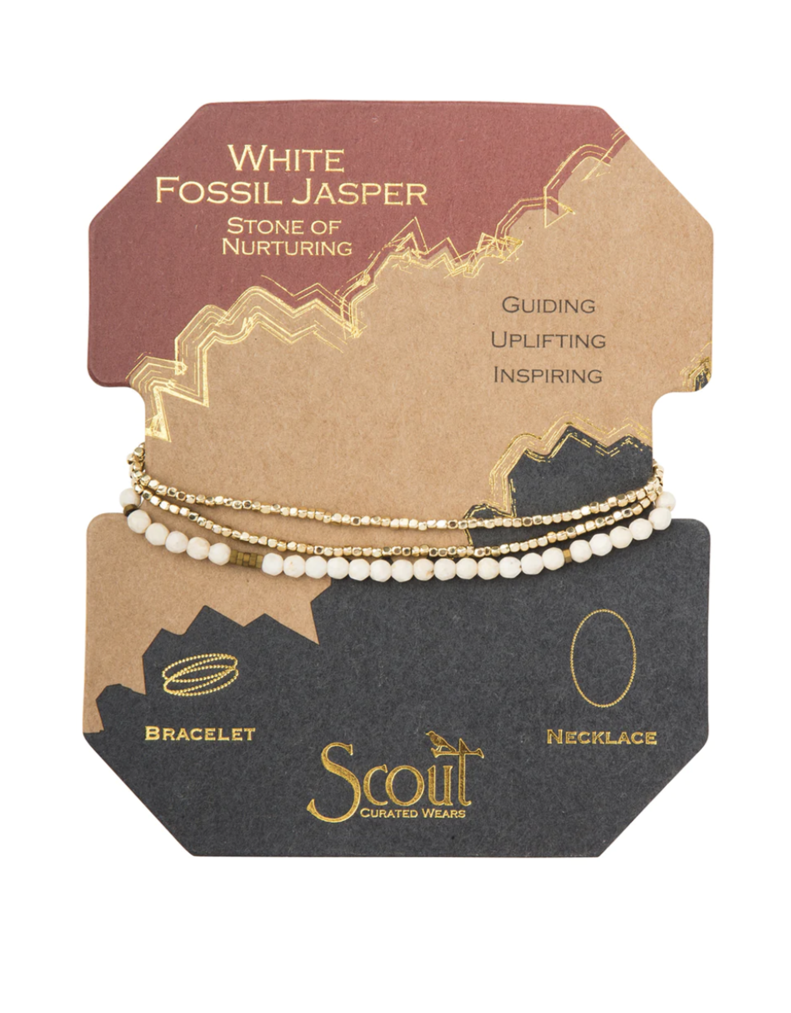 Scout Delicate Stone Bracelet/Necklace - White Fossil Jasper/Gold