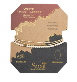 Scout Delicate Stone Bracelet/Necklace - White Fossil Jasper/Gold