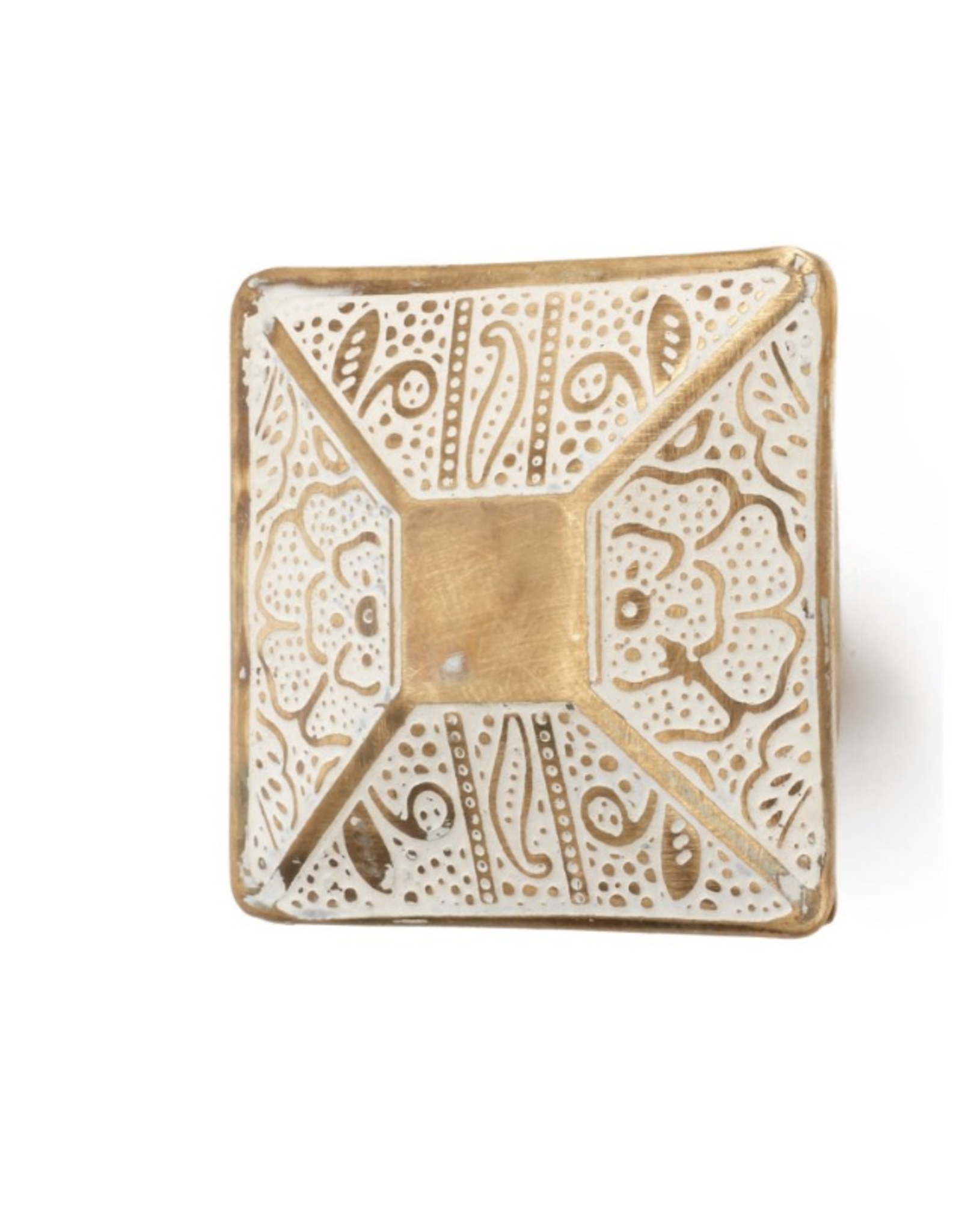 Brass Etched Floral Square Knob