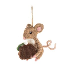 Mouse With Christmas Pudding Ornament