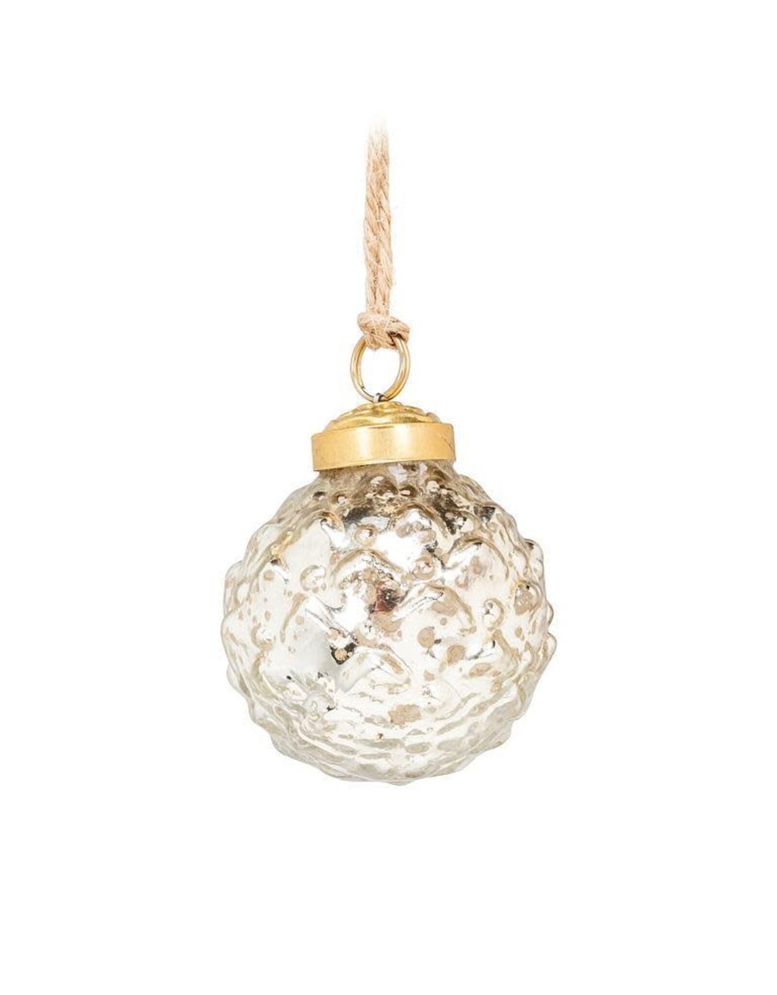 Silver Glass Emboss Ball Ornament