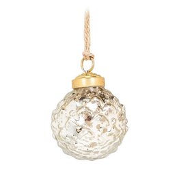 Silver Glass Emboss Ball Ornament