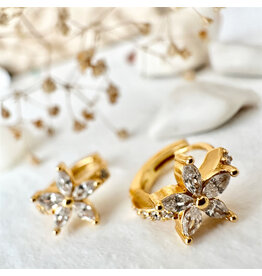 Pika & Bear Minata Rhinestone Flower Hoop Earrings - Gold