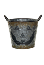 Decorative Galvanized Bucket - Jack O Lantern - L