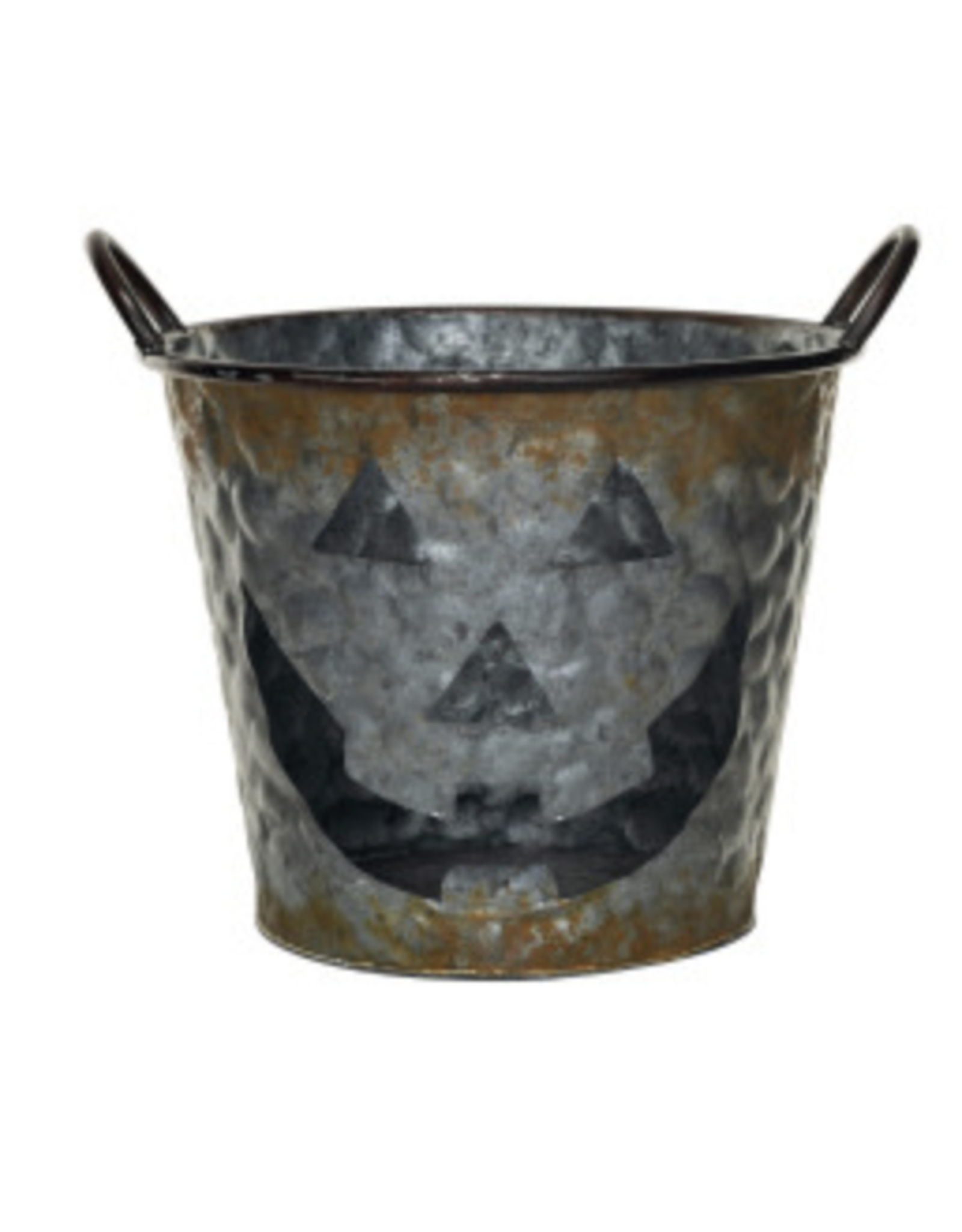 Decorative Galvanized Bucket - Jack O Lantern - L