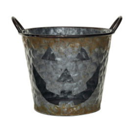 Decorative Galvanized Bucket - Jack O Lantern - L