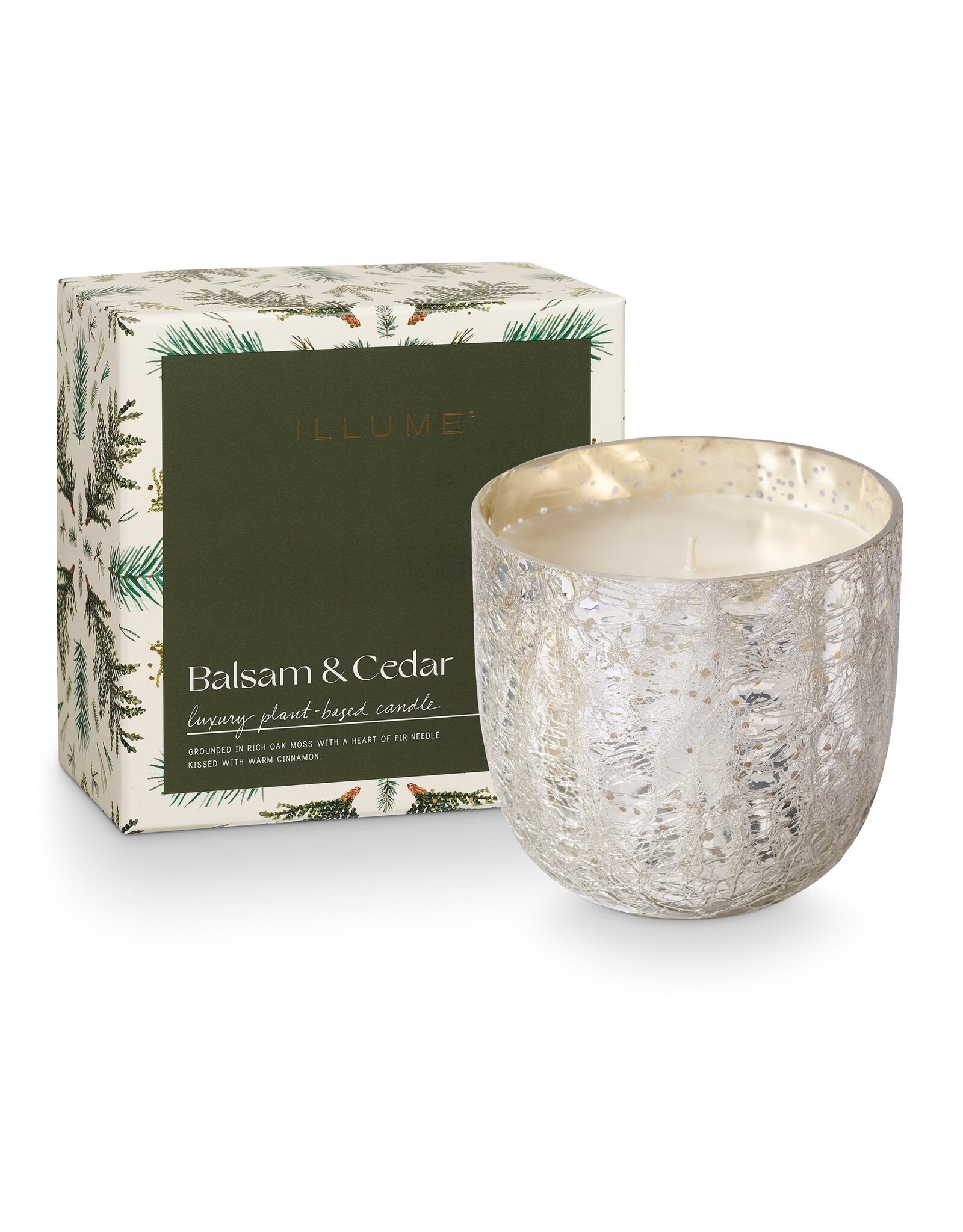 Illume Large Crackle Glass Candle - Balsam & Cedar