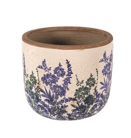 Blue & Green Floral Pot - 8"