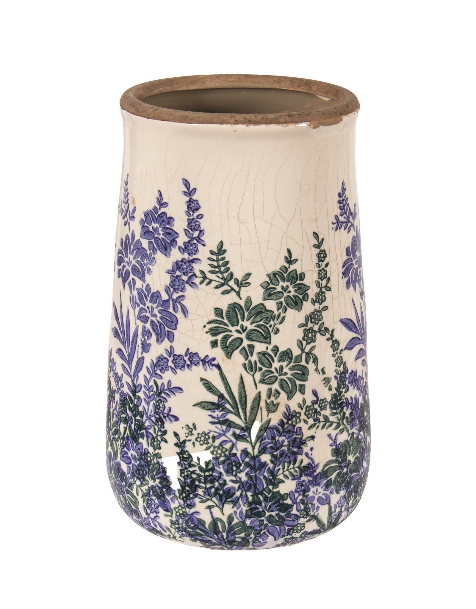 Blue & Green Floral Vase - 9"