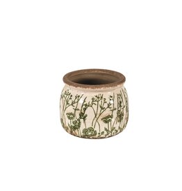 Ivory Pot with Green Floral Decal - 5"