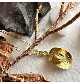 Pika & Bear Wild Wild West Cowboy Hat Charm Necklace - Raw Brass