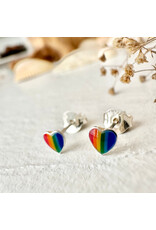 Pika & Bear Lil' Lovin" Tiny Rainbow Heart Stud Earrings - Sterling Silver