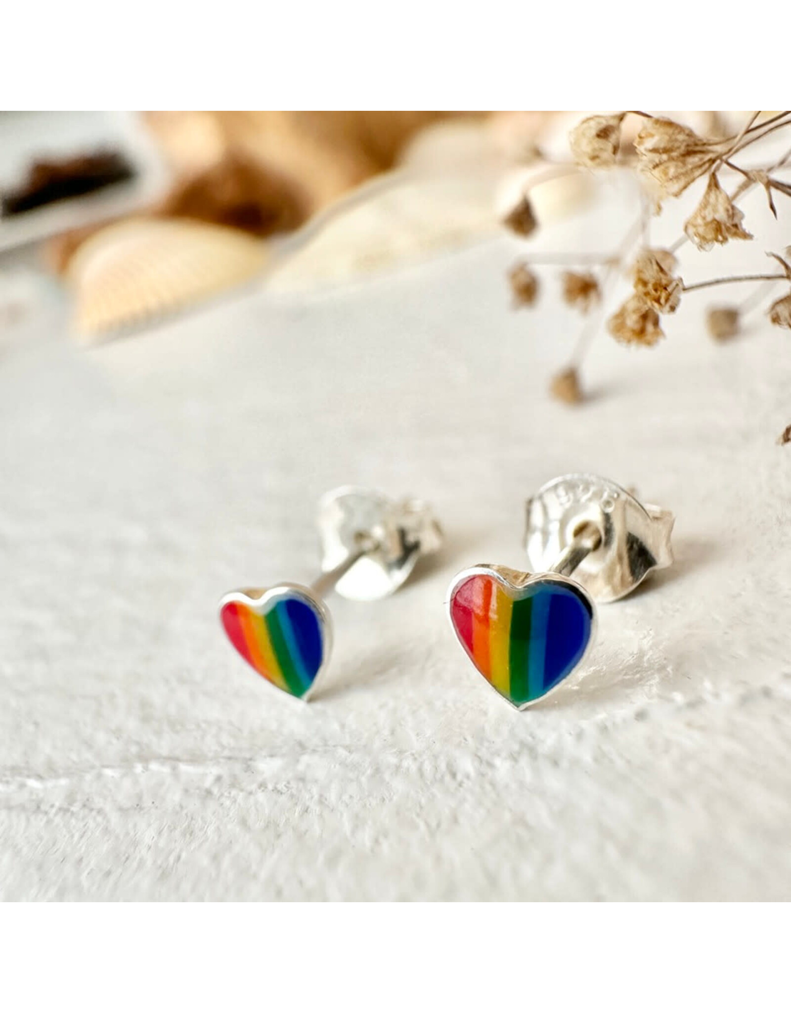 Pika & Bear Lil' Lovin" Tiny Rainbow Heart Stud Earrings - Sterling Silver